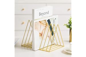 Sooyee 9 Slot Gold Magazine Holder,Desktop File Sorter Organizer Triangle Bookshelf Decor Home Office