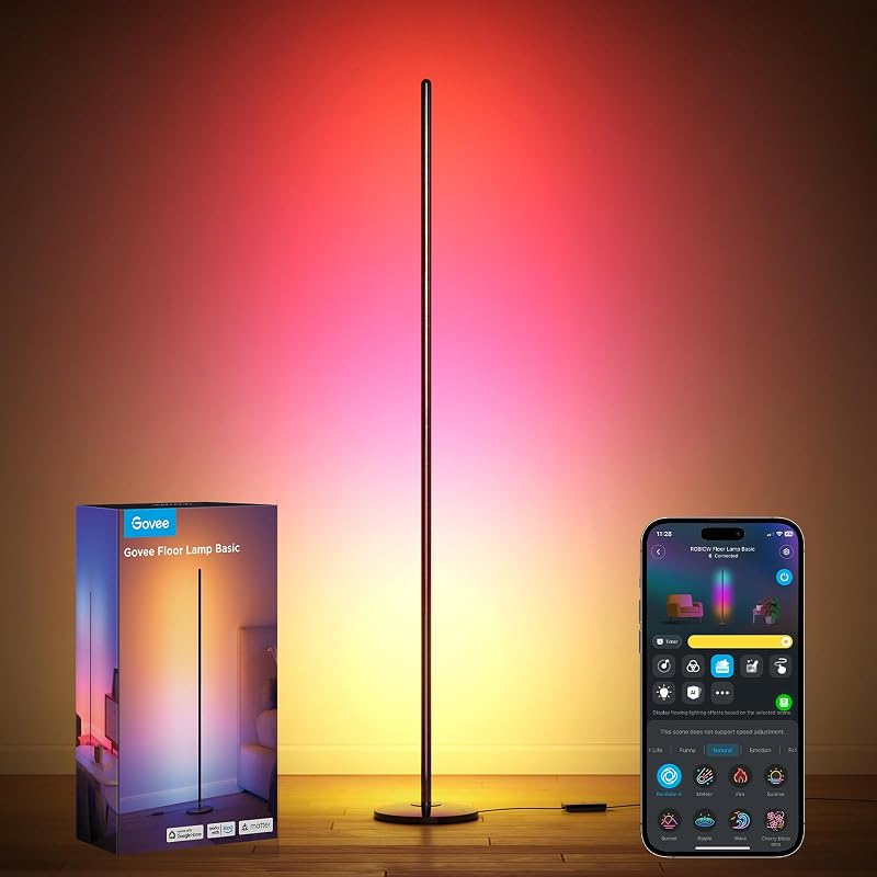RGBIC LED Stehlampe Wohnzimmer, WiFi Stehlampe 1000lm Dimmbar Schwarz