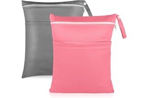 Angel Love 2 Pack Baby Cloth Diaper Wet/Dry Bags with Two Zippered Pockets, Travel, Beach, Pool, Gym Bag for Swimsuits or Wet Clothes, Waterproof Washable Reusable, P0709