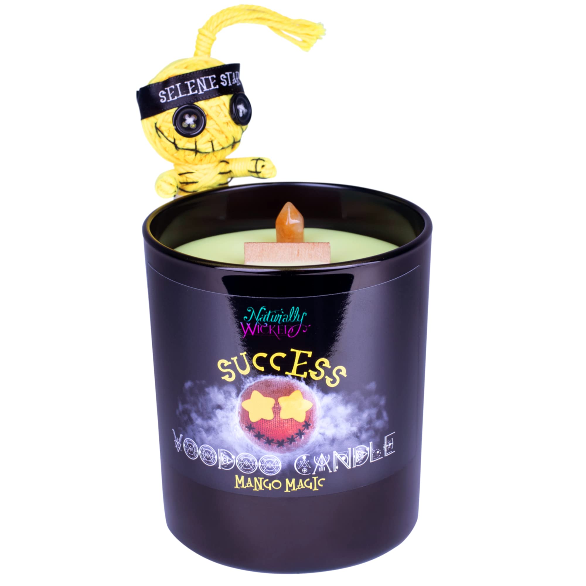 Naturally Wicked Voodoo Success Candle Set - Inc. Voodoo Doll, Crystal, Wood Wick, Mango Magic Scent & Gift Box