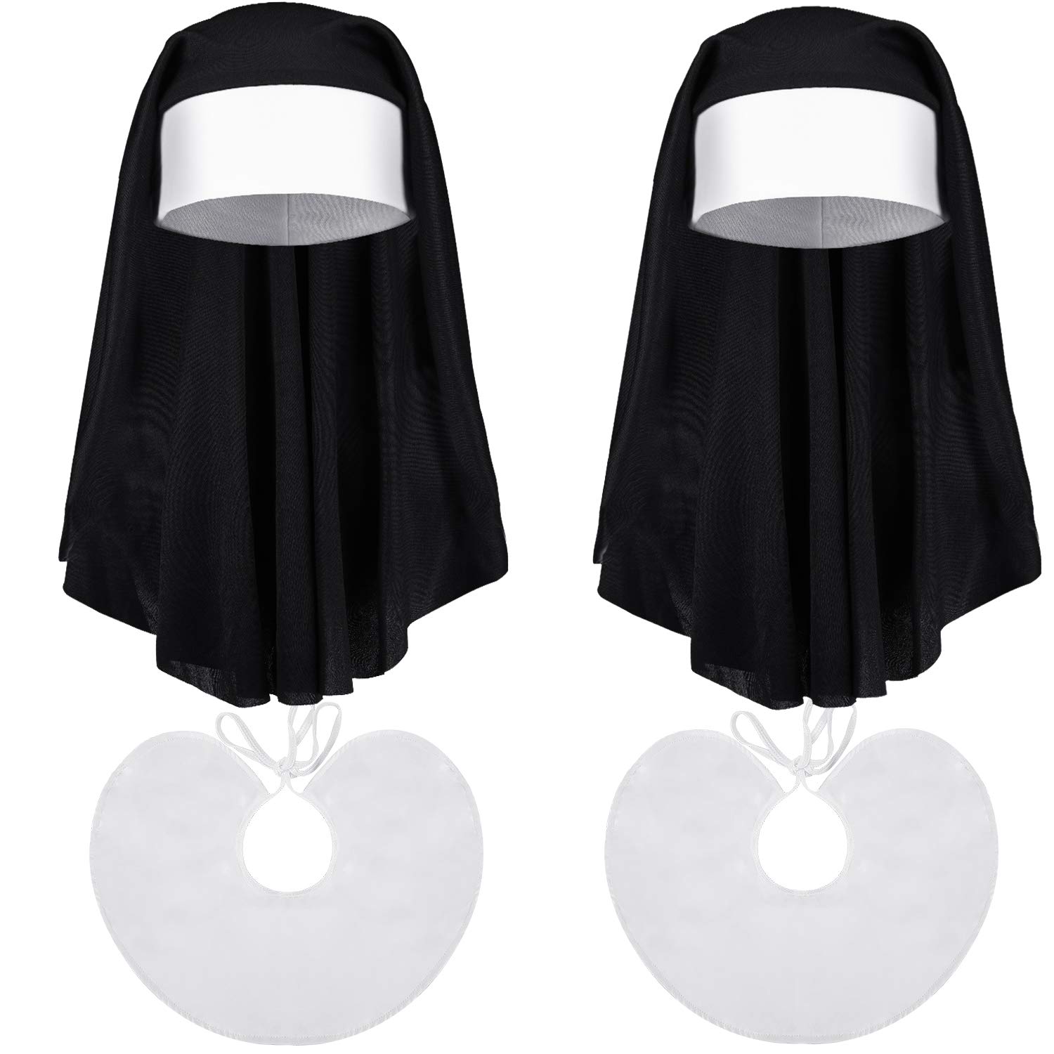 Photo 1 of 2 Sets Halloween Nun Costume Set Plastic Gold Cross Nun Habit Costume Set Hat White Collar Gold Cross Pendant for Woman