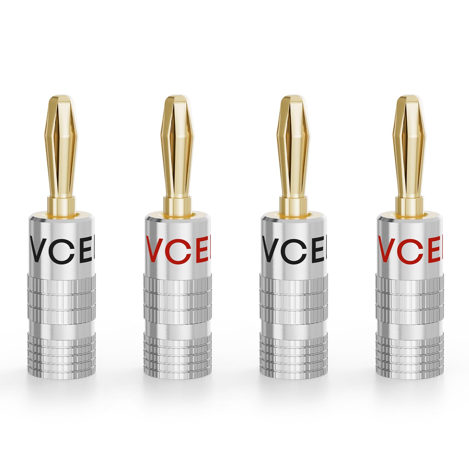 VCELINK Premium Banana Plugs 24K Gold Plated, 2 Pairs, 4mm Closed Screw Speaker Connector for Speaker Cable 12-18 AWG, Home Cinema, Hi-Fi Audio, Stereo, Amplifier, AV Receiver and Wall Plate