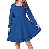 JiAmy Girls Dresses Fall Long Sleeve A Line Twirly Skater Ruffle Loose Casual Dress with Pocket