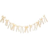 Ivory White Bow Garland - Princess Sweet Birthday Decorations,Coquette Party Banner Photo Props,Satin Ribbon Bow Hanging Garland,Bow Wedding Bridal Shower Bachelorette Party Decorations