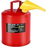VEVOR Safety Gas Can, 5 Gallon Type I Red Metal Container for Liquid Material with Stainless Steel Flame Arrester, Self-Closing Lid &amp; PE Funnel, Carbon Steel Flammable Saving with Handle