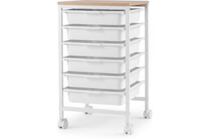 RELAX4LIFE 6-Drawer Rolling Storage Cart - Mobile Art Supply Craft Organizer on Wheels w/Wooden Tabletop & Metal Frame, Utili