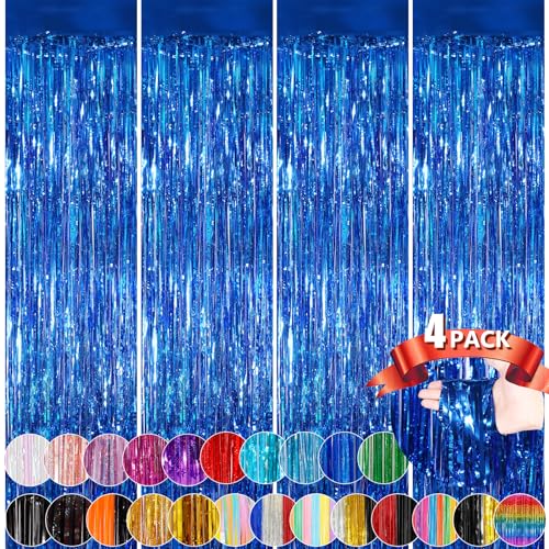 Blue Metallic Tinsel Foil Fringe Curtains