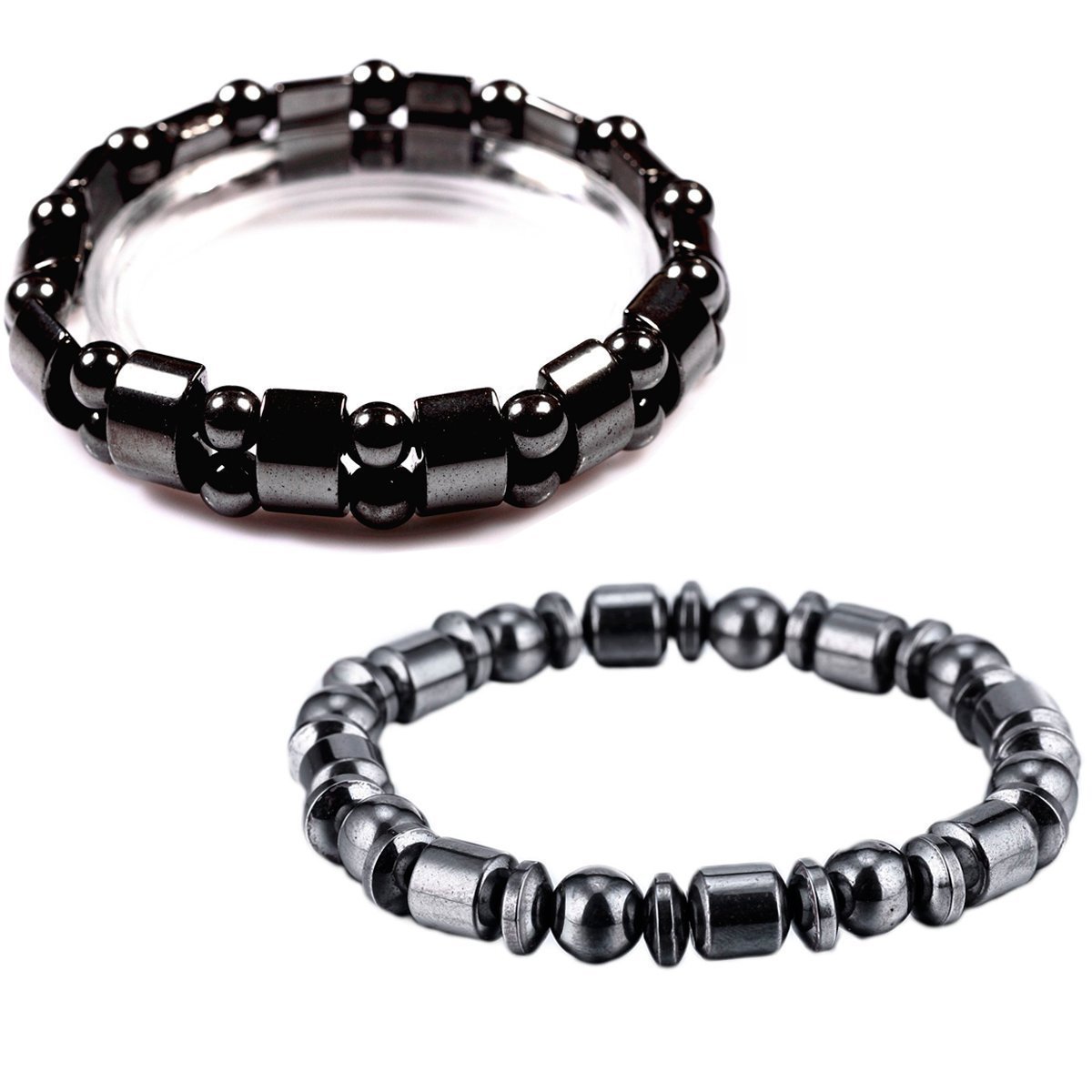 LUOS Set Of 2 Hematite Therapy Bracelets Lg 12mm
