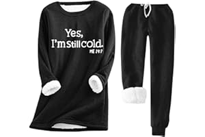 BINMER Womens 2pcs Loungwear Set Thicken Winter Warm Sherpa Fleece Lined Sweatshirt +Pants Soft Pjs Sleepwear With Pocket