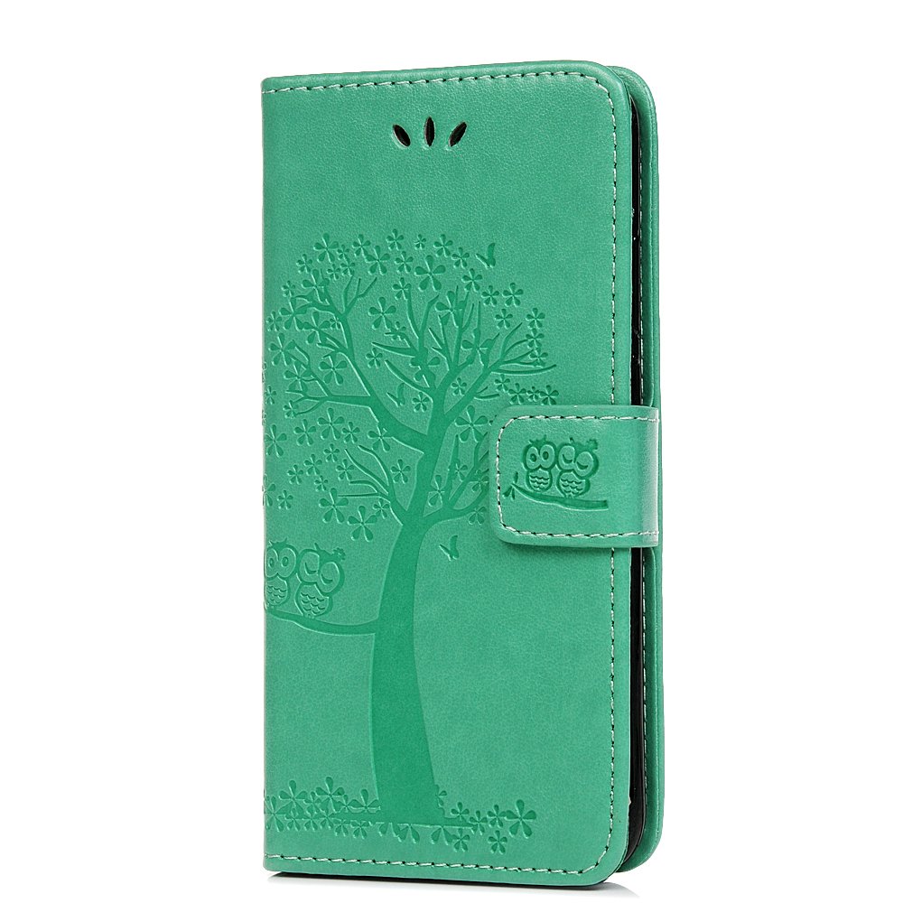 Reevermap Samsung Galaxy A21S Case Flip Shockproof Wallet Phone Case PU Leather Owl Tree Embossed Magnet Cover for Samsung Galaxy A21S with Kickstand Card Holder, Green