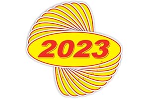 VERSA-TAGS Versa Tags 2023 Oval Model Year Car Dealer Window Stickers Proudly Made in The USA Versa Oval Model Windshield Year Stickers are Red and Yellow in Color Come Twelve (12) to A Pack
