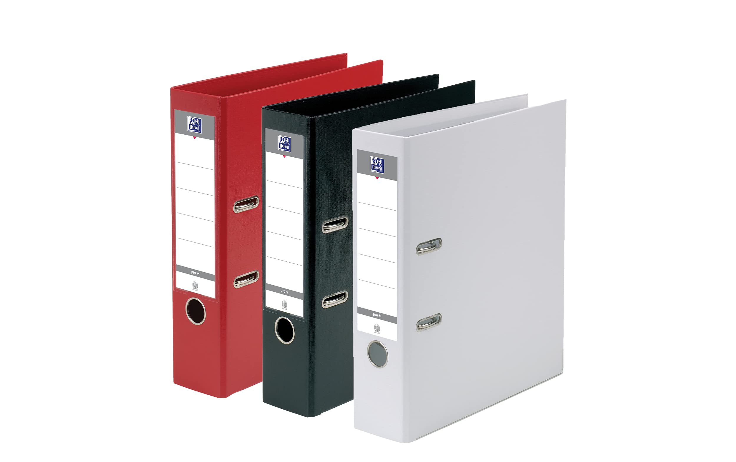 Oxford Set of 3 Smart Lever Arch Files A4 XL Spine 80mm 2 Rings Capacity 750 Sheets Black Red and Blue Polypro Cover