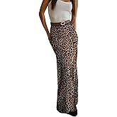 Women's Elegant Leopard Print Maxi Skirt Flowy Extra Long Skirt Zipper High Waisted Bodycon Mermaid Skirt