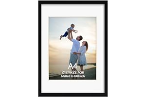 Hoikwo A4 Document Frame Black Plastic Frame with Plastic Cover, Display Pictures 6x8 with Mat or 8.3x11.7 Certificate Without Mat, 1 Pack A4 Award Frame for Wall Hanging and Table