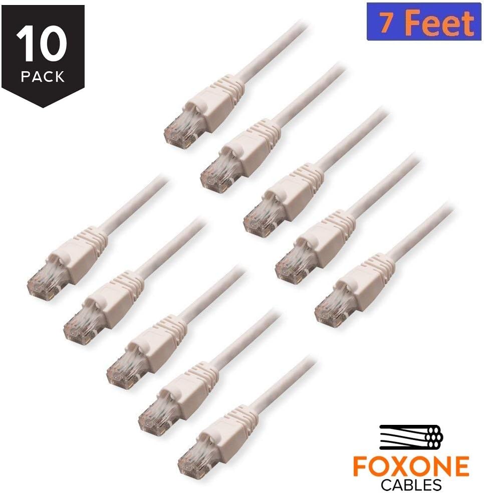 Foxone Snagless Moulds Resist Corrosion Flexible 10-Pack Cat6 Snagless Ethernet Patch Cable - 7' - White - OCH-FOCH00114-P10-10