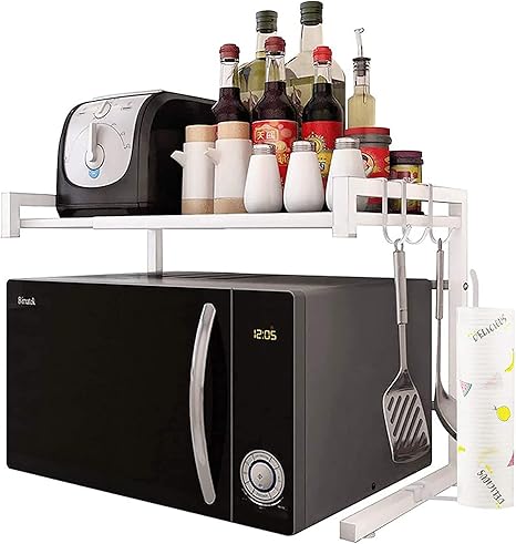 Amazon Joocii レンジ上ラック 電子レンジの上 幅伸縮式 幅40 60cm ラック 2段式 キッチンペーパーホルダー フック付き 荷重30kg レンジ台 キッチン収納棚 組立簡単 白色 レンジボード オンライン通販