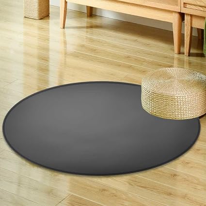 Petit Tapis Rond Gris Anthracite Fond Noir Texturé Abstrait