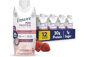 Ensure Max Protein Shake | Creamy Strawberry | Ready to Drink | 30g Protein for Muscle Health | 1g Sugar, 4g Fiber | 11 fl oz, 12 Pack