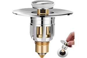 NVUARTER Bathroom Sink Drain Stopper, Pop Up Bathtub Sink Strainer with Anti-Clogging Basket, Hair Catcher for 1.02-1.96" Hol