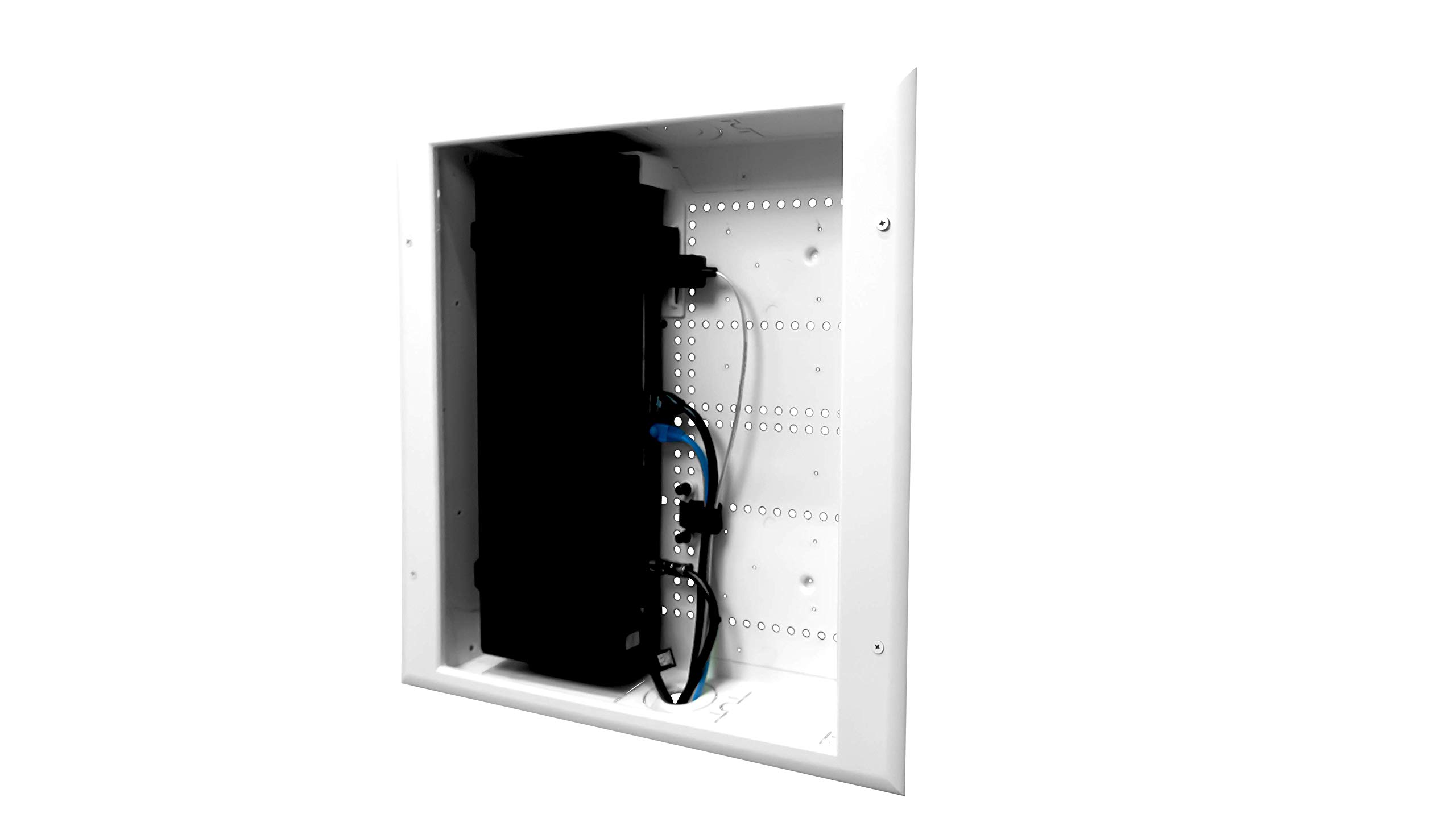 DATA COMM 45-8021-1S In Wall Connected Media Box - Recessed TV Outlet Box with Built-In Duplex Surge Protector Receptacle, High-Speed Connectivity Hub, Cable Management, Easy DIY Installation
