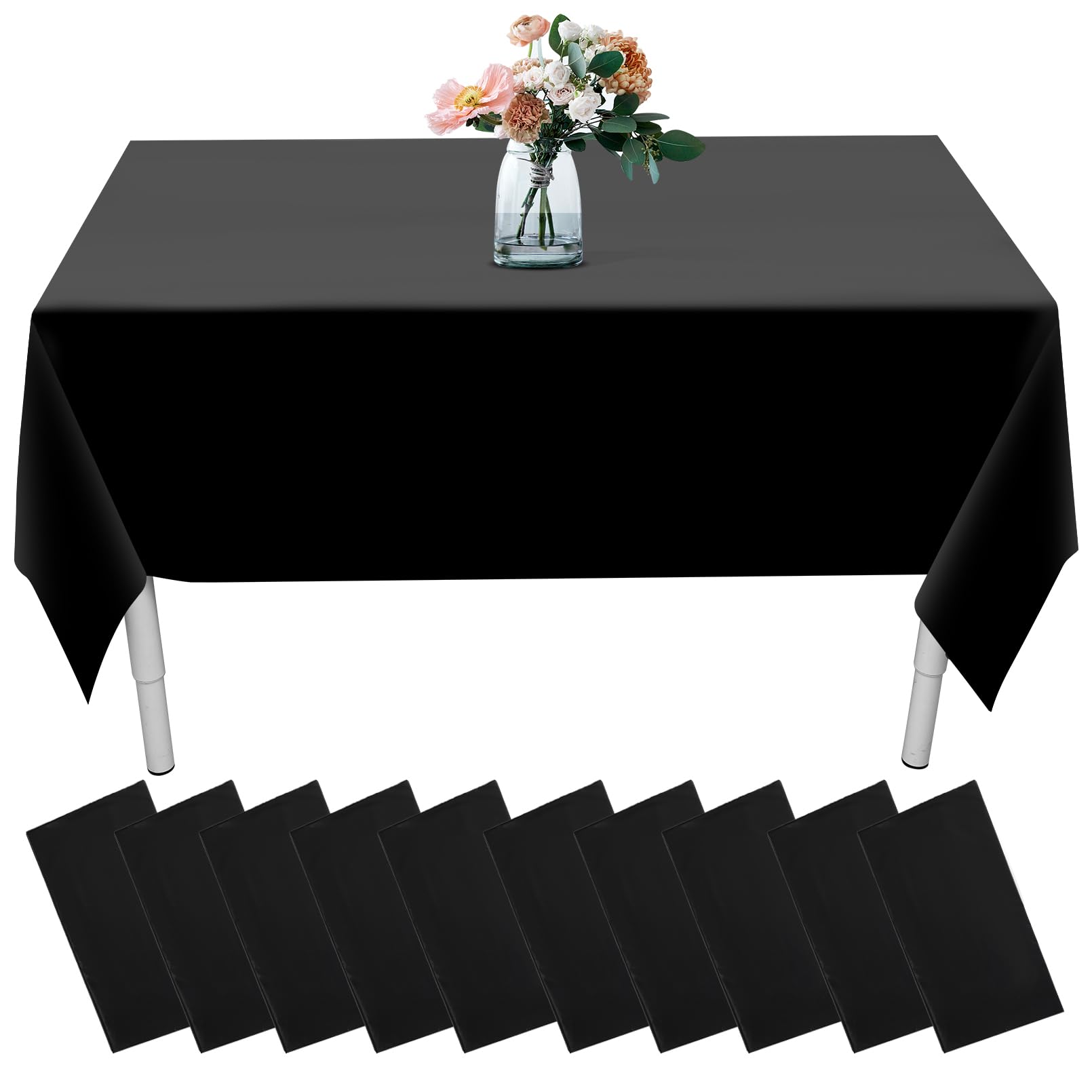Incisite 10 Pack Disposable Tablecloths,Black Table Cloth,137x274cm Plastic Table Cover,Black Tablecloths for Rectangle Tables,Waterproof Tablecloth for Parties Wedding Birthdays Baby Shower