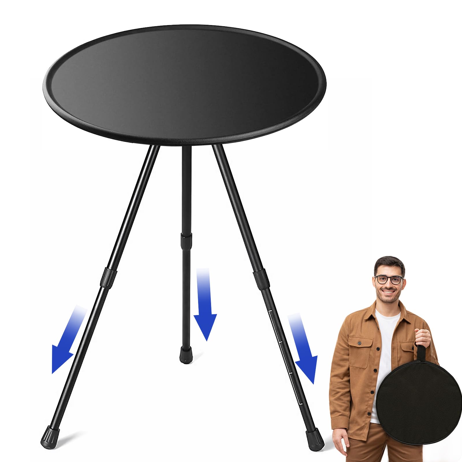 Ceboic Camping Table, Portable Detachable Beach Table, Lightweight Height Adjustable Round Table with Retractable Legs and Carry Bag, Outdoor Dining Table for Garden, Picnic, Hiking, Fishing