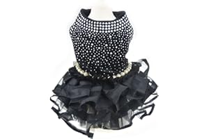 MuYaoPet Dog Bling Black Birthday Party Dress,Pet Tutu Skirt Happy New Year Wedding Dress for Small Medium Dog,Summer Dog Shirt Clothes Outfits(Medium, Black)