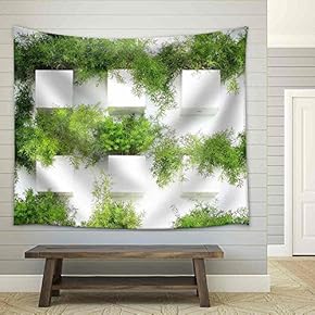 The Green Creeper Plant on a White Wall Creates a Beautiful Background - Fabric Wall Tapestry Home Decor - 51x60 inches