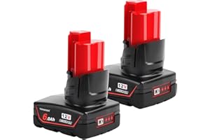 TENMOER 2 Pack M12 12V 6.0Ah Lithium Battery Compatible with Milwaukee M12 12V Cordless Tools