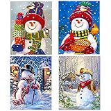 HaiMay 4 Pack DIY 5D Diamond Painting by Number Kits Full Drill Round Rhinestone Embroidery Pictures Arts Craft for Home Wall Decoration, Christmas Snowman(12 x 16 inch)