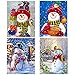 HaiMay 4 Pack DIY 5D Diamond Painting by Number Kits Full Drill Round Rhinestone Embroidery Pictures Arts Craft for Home Wall Decoration, Christmas Snowman(12 x 16 inch)