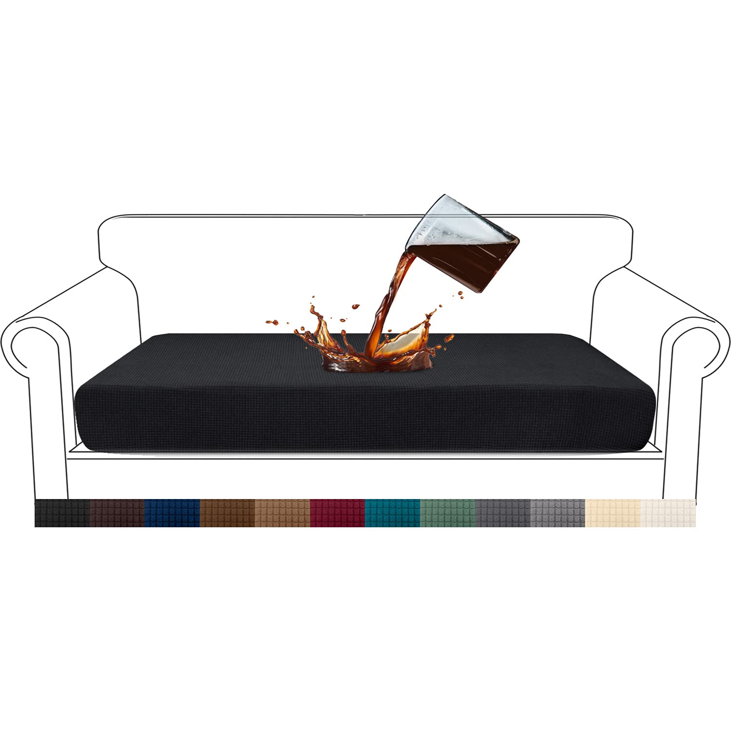 Granbest Premium Water-Repellent Sofa Seat Cushion Covers High Stretch Jacquard Fabric Couch Seat Slipcover Protector for 3 seater sofa (3 seater, Black)