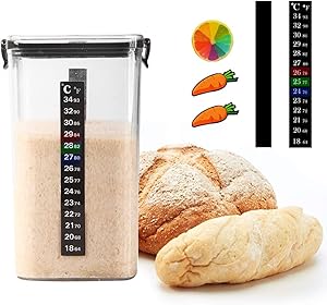 Sourdough Starter Jar Kit, 45 Oz DIY Sourdough Starter Jar with Magnetic Strip, Thermometer, Fruit magnet, Jar cleaning brushes - Reusable Sourdough Jar Kit, Use for Home Bakery & Dry Food Storage