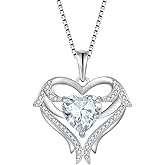 FJ Heart Angel Wings Pendant Necklace 925 Sterling Silver Birthstone Jewelry Gifts for Women
