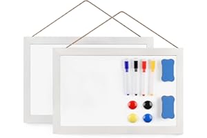 MIRATINO 2-Pack Small Dry Erase Board Magnetic White Board Wall Hanging, 16x12"White Wooden Frame Whiteboard with Stand for Kids Students, Mini White Boards Desk for Office Kitchen School Drawing Schedule