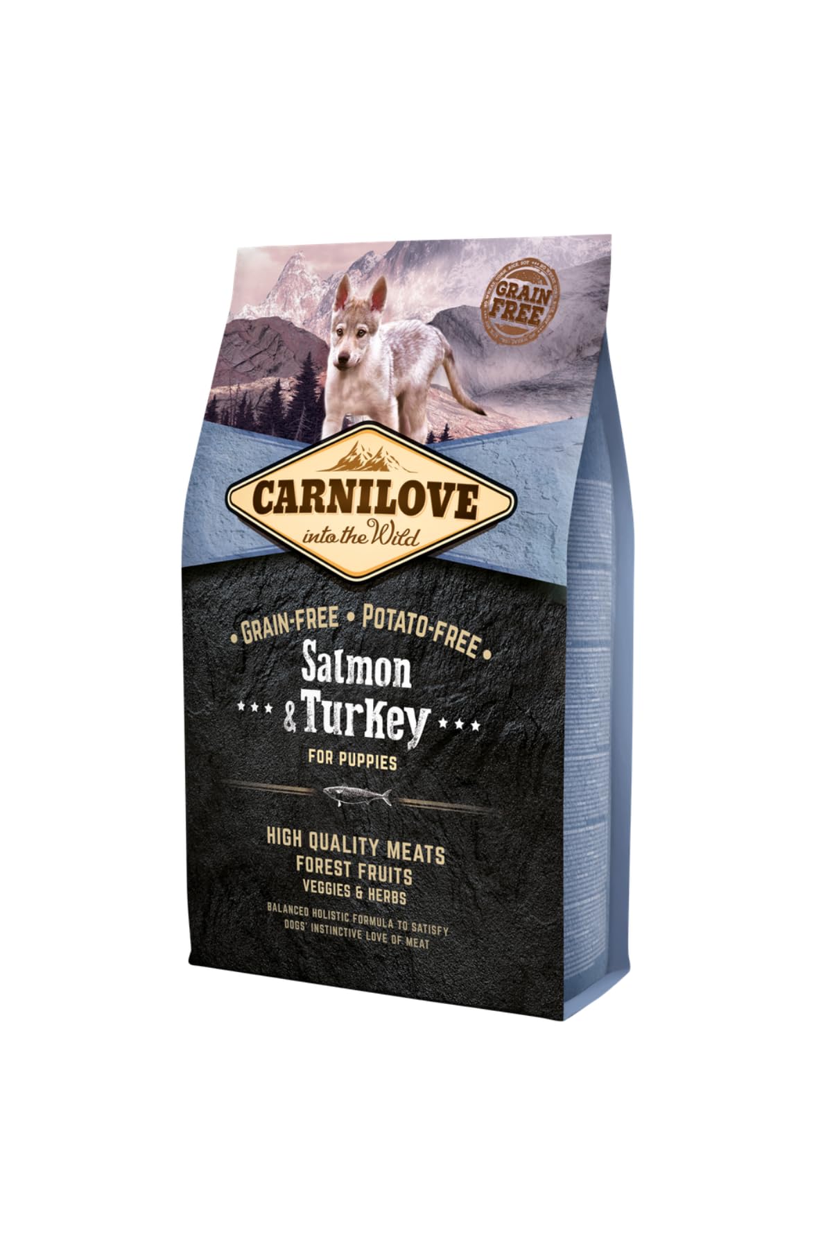 Carnilove Salmon & Turkey Dry Food for Puppies, Grain Free, Potato Free, Wild-Origin Meats, Contains Vitamins B3 and B6, for All Breed Sizes, 1.5 kg