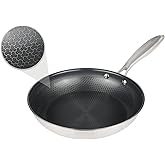 Stainless Steel Nonstick Frying Pan, Hybrid Ceramic 8-Inch Frying Pans, Stay-Cool Handle, PFAS & PFOA PTFE Free, Dishwasher & Oven Safe, Scratch-Resistant, Compatible with Induction & All Cooktops