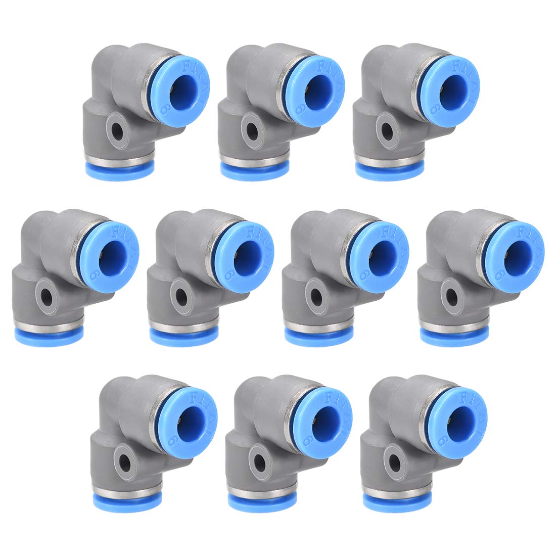 sourcing map Elbow Push to Connect Air Fittings 6mm Tube OD Pneumatic Quick Release Connectors Grey 10Pcs