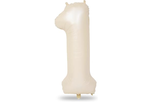40 Inch Beige Number 1 Balloon for 1st Birthday Decoration, Large Self Inflating Cream Foil Number Balloons 0-9 for Boys Girls, White Sand 1 Helium Balloons for Women Men Party Anniversary Supplies