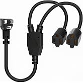 Elecan 3-Prong Y Splitter Power Extension Cord 1 FT, 90-Degree Angled Flat Plug 1 to 2 Way Outlet Space Saver, Heavy Duty Weatherproof SJTW, 16AWG 13A, 5-15P Cable Extender for Indoor Outdoor-UL