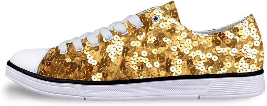 Fashion-Sneakers 3D Printed Shiny Round Sequins Pattern in Low-top Canvas Shoes for Women.