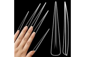 NOVO OVO Extra Super Extreme Long Stiletto Nail Tips, 5XL XXXXXL Clear Full Cover French Tips False Fake Nail Extension, Sharp Fishbone Arrow Head Nails for Professional Acrylic 120 pcs 12 Size