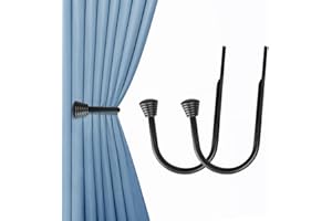 Ohtomber 2PCS Black Curtain Holdbacks - Metal Decorative Hooks for Drapes, Curtain Tiebacks Clips Wall Mounted Drapes Tie Rod Holders, Drapery Pull Backs Hooks with Screw for Wall