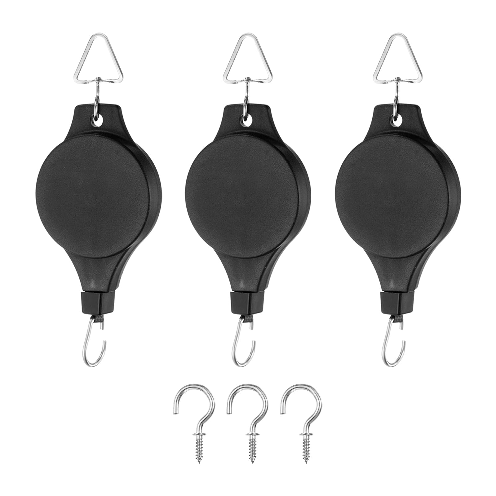 PATIKIL Plant Hanger, 8 Pcs Pulley Retractable Hanging with Ceiling Hook Indoor and Outdoor Plant Pots Holder, for Planters, Bird Feeders, Black