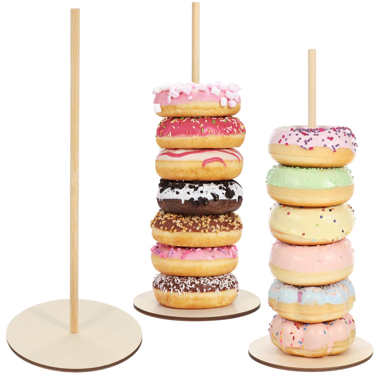 WINOMO Donut Stand for Party: 3pcs Wooden Doughnut Stands Dessert Wood Bar Bagel Holder Table Display Rack for Wedding Birthday Afternoon Tea Centrepiece Decorations