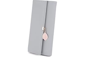 UTO RFID Wallet for Women PU Leather Leaf Pendant Card Holder Phone Checkbook Organizer Zipper Coin Purse