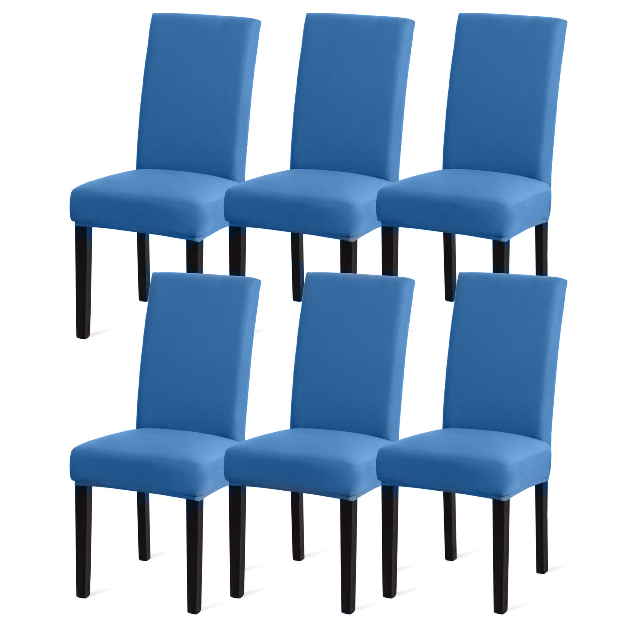 Sufdari 6 Blue Stretch Dining Chair Covers, Spandex Seat Covers, Elastic Washable Chair Protectors for Dining Room, Hotel, Restaurant, Banquet