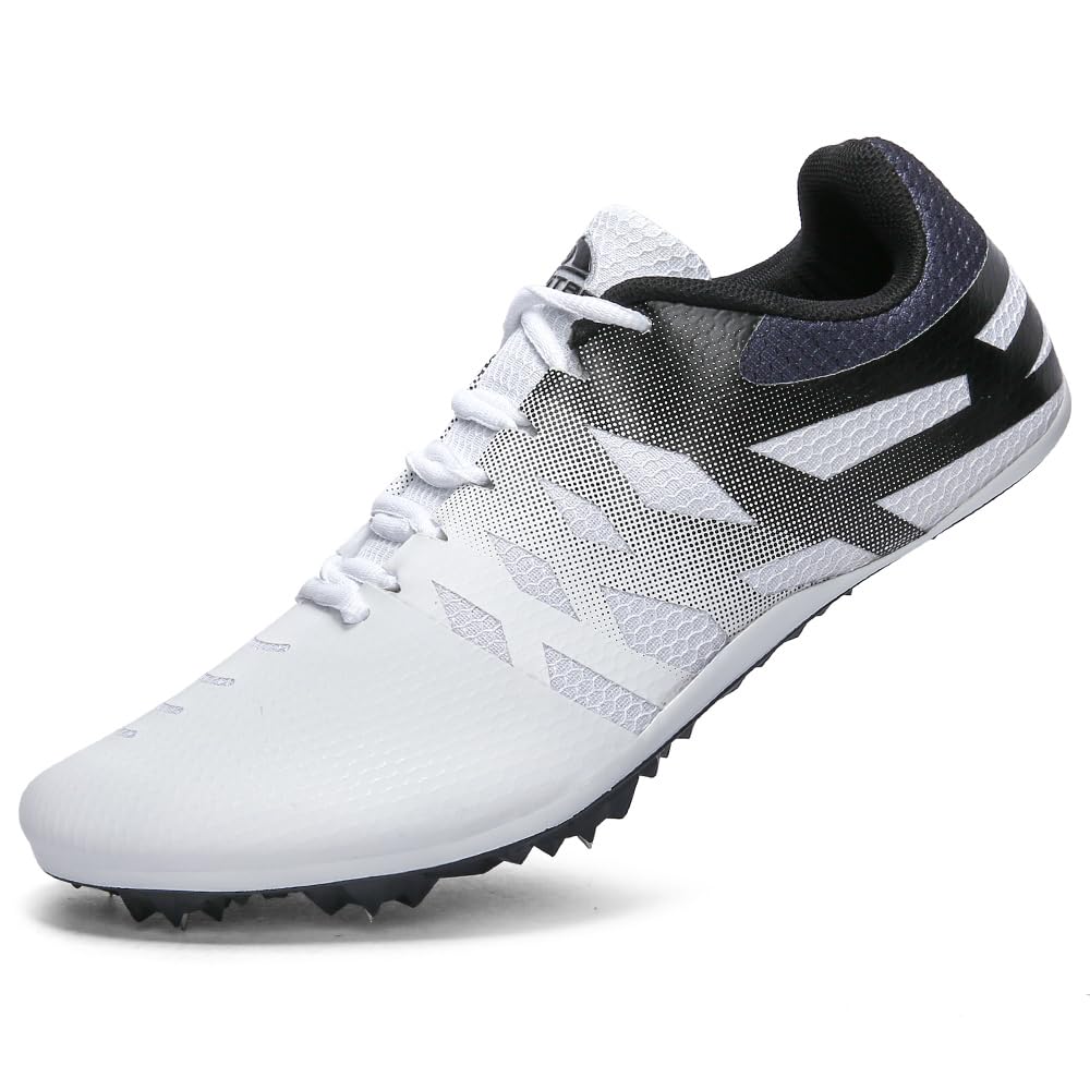 New Track and Field Shoes for Men Women Kids Boys Girls 8 Spikes 100-400 Meter Running Racing Shoes Professional Sprint Sport Sneakers White Black Image