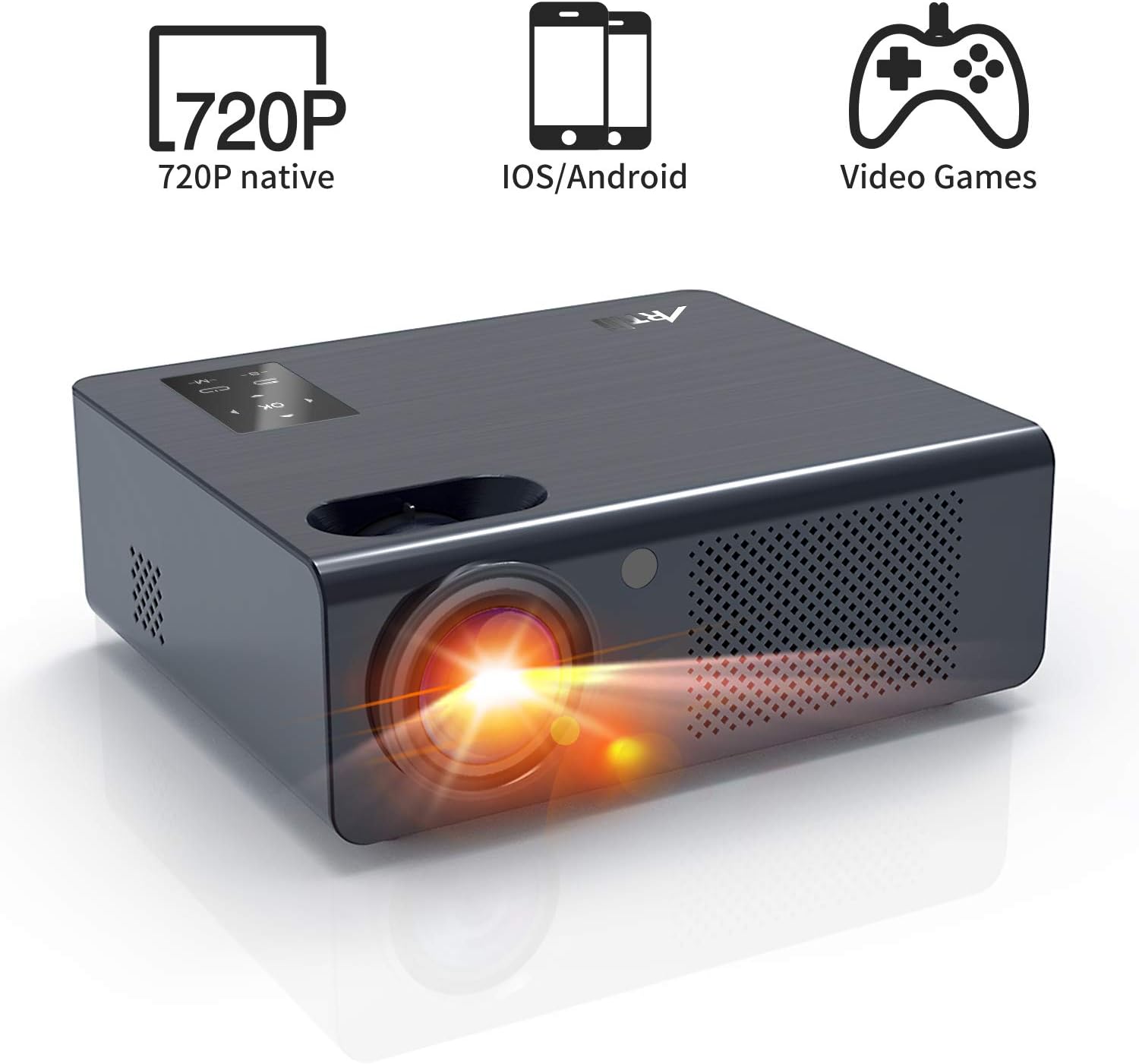 Artlii Energon HD Video Moive Projector Home Projector Support 1080P Dolby HiFi Stereo LED Projector With Zoom Compatible with TV Stick TVbox Xbox PS3 PS4 PC Laptop Smartphone for Party Games