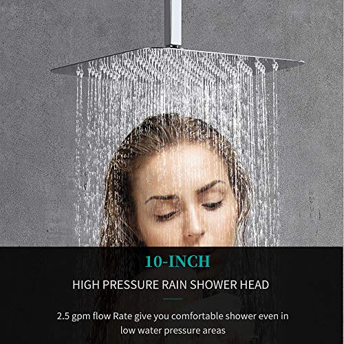 Esnbia Shower System, Ceiling Chrome Shower Faucet Set with High Pressure 10" Rain Shower Head Set for Bathroom All Metal All Meta（Rough in Valve Include） - Thumbnail 2